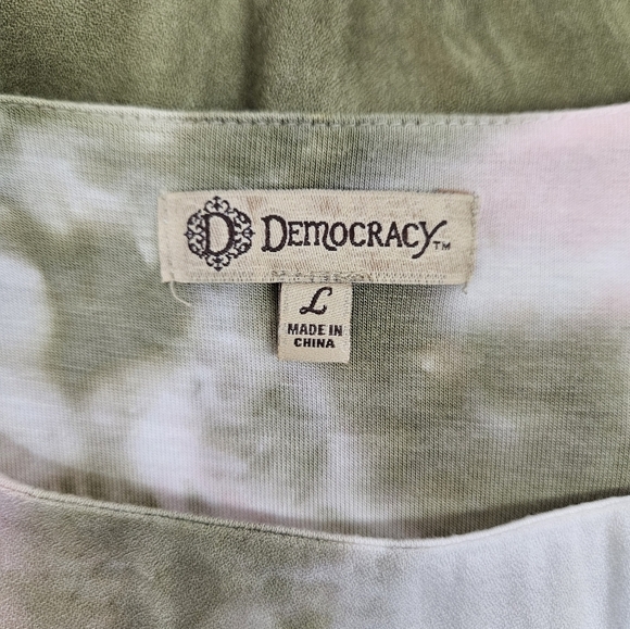 Democracy Olive Green & Cream Tie Dye Layered Dolman Sleeve Top Size Large F77 - Picture 8 of 9